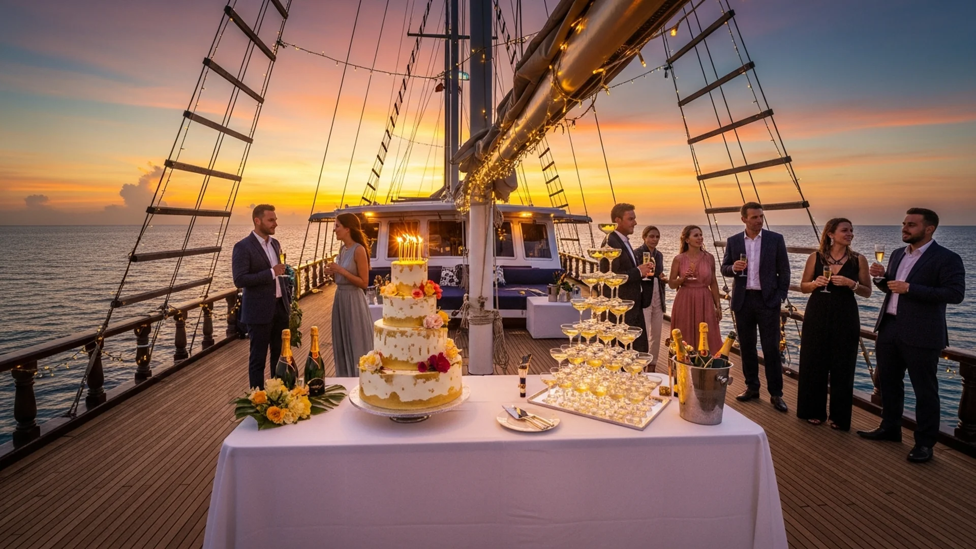 Birthday celebration setup on luxury phinisi yacht