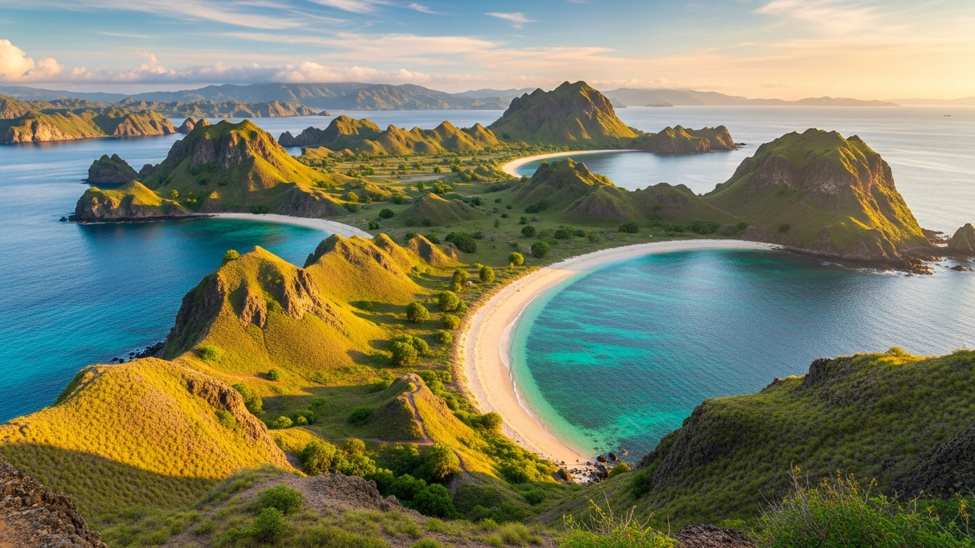 Padar Island viewpoint Komodo National Park turquoise beaches