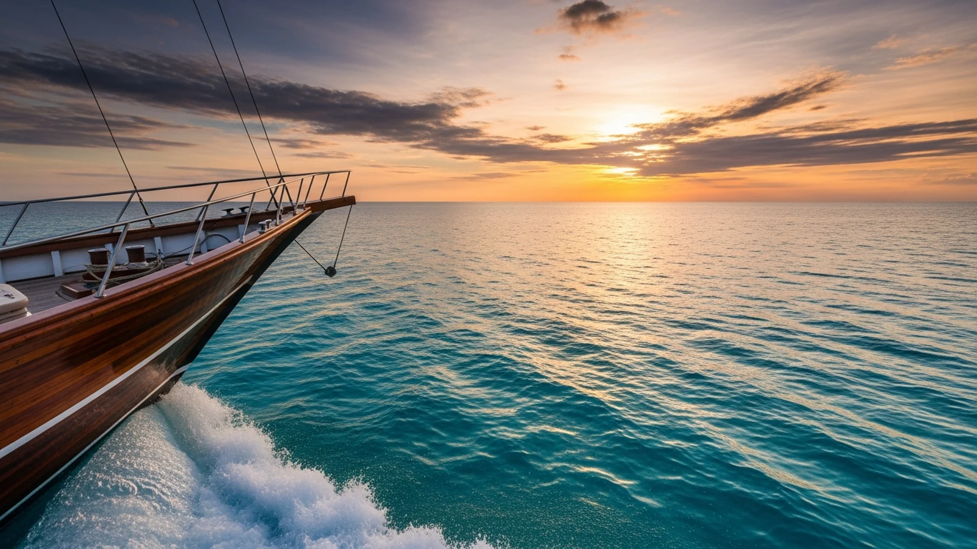 Phinisi yacht bow cutting through turquoise waters